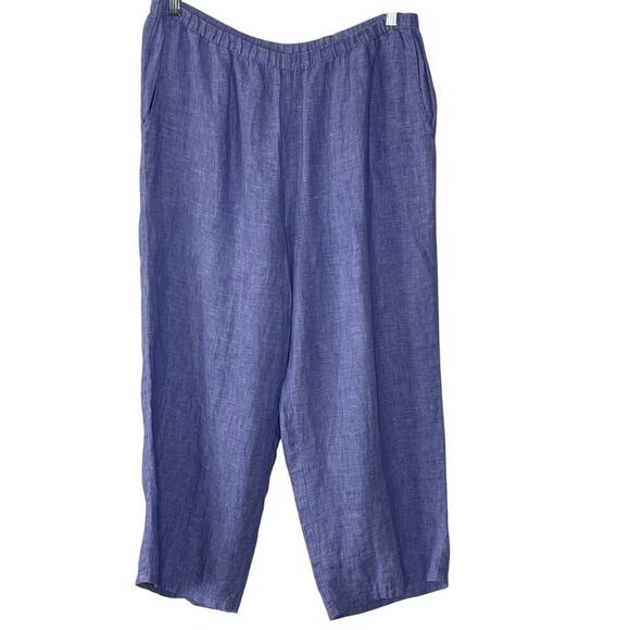 FLAX WOMEN'S LINEN WIDE LEG CROP PANT SIZE M BLUE - Picture 1 of 6